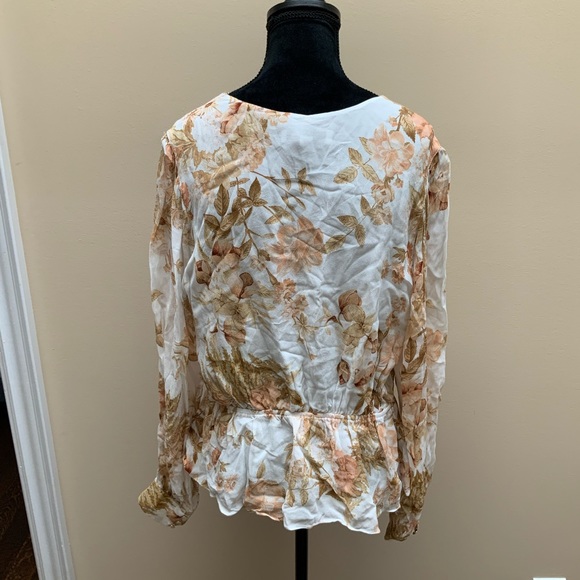 EVER NEW Fitted V-Neck Cross Over Floral Leaf Long Sleeve Blouse Women’s size 10 - Picture 7 of 13